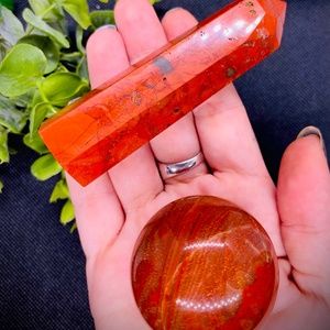 Two Piece Lot of Red Jasper Sphere and Tower